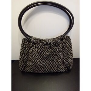 Valerie Stevens Black Cream Diamond Knit Hobo Bag Circular Handle Shoulder Purse
